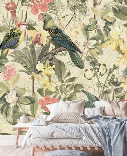 papier peint oiseaux et fleurs