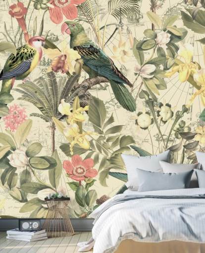 papier peint oiseaux et fleurs