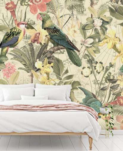 papier peint oiseaux et fleurs