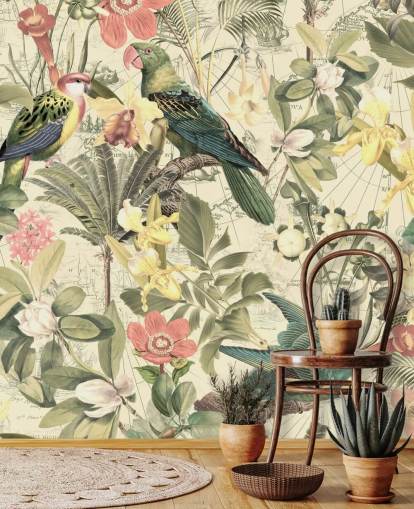 carta da parati uccelli e fiori