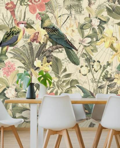 papier peint oiseaux et fleurs