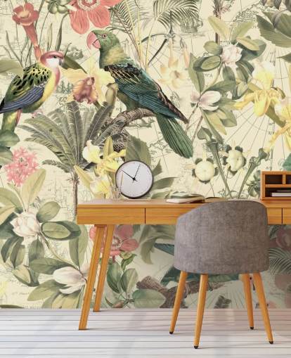 fugler og blomster tapet