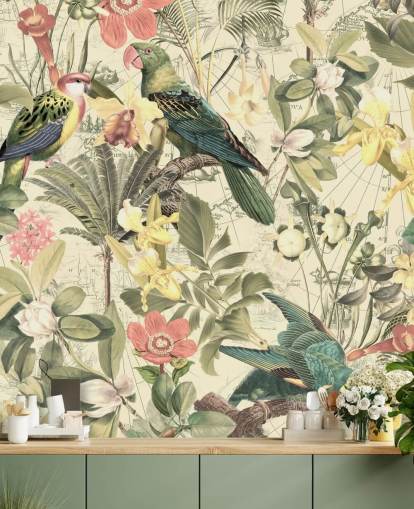 carta da parati uccelli e fiori