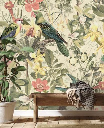 papel de parede de pássaros e flores