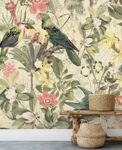 papier peint oiseaux et fleurs