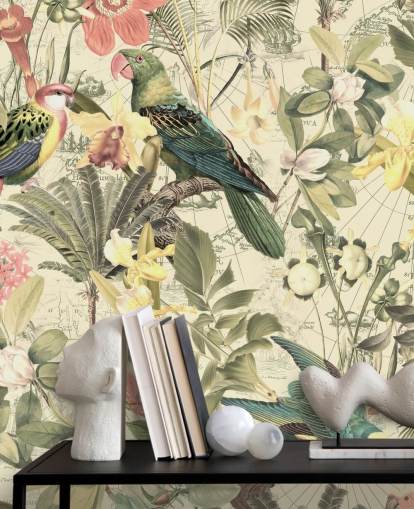 papier peint oiseaux et fleurs