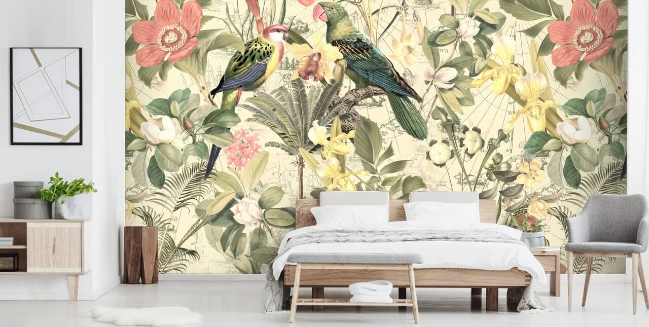 linnut ja kukat tapetti