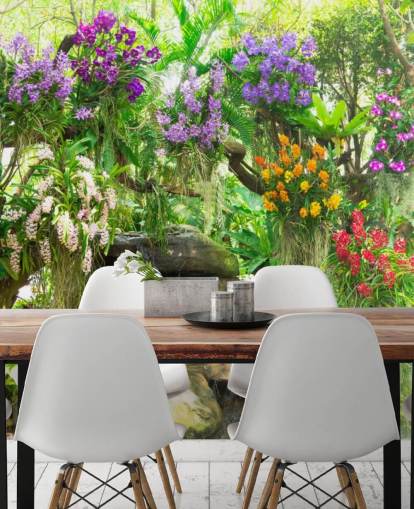 pequeño fondo de pantalla cascada y flores en el jardín