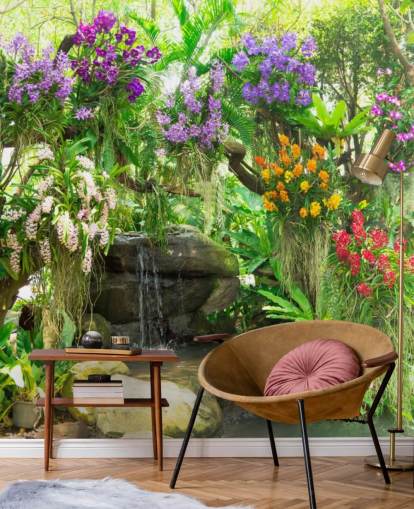 kleiner Wasserfall und Blumen im Garten Wallpaper kleiner Wasserfall und Blumen im Garten Wallpaper