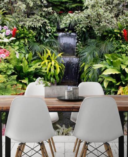 water feature and flowers wallpaper