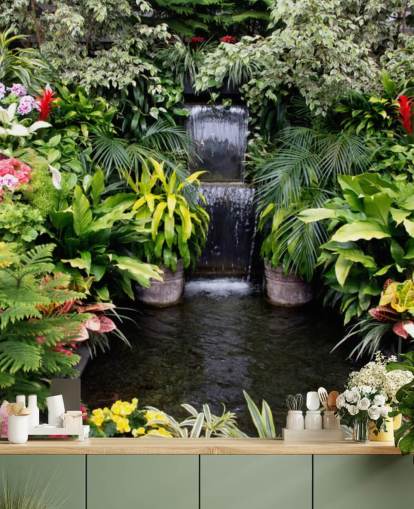 water feature and flowers wallpaper