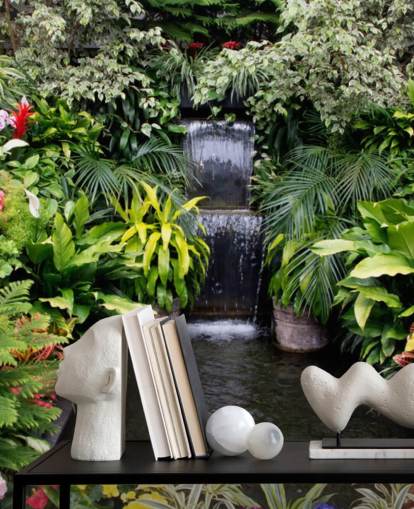 water feature and flowers wallpaper