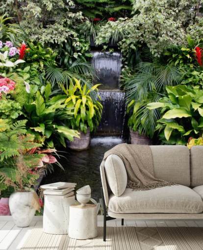 water feature and flowers wallpaper