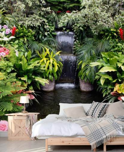 water feature and flowers wallpaper