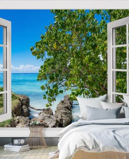 tropical beach view wallpaper called Tropical Vista for homes, offices and businesses