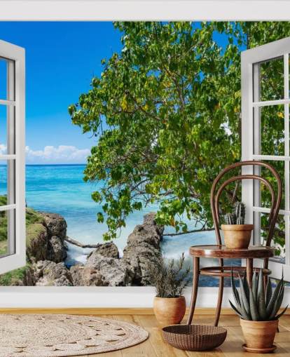 tropical beach view wallpaper called Tropical Vista for homes, offices and businesses