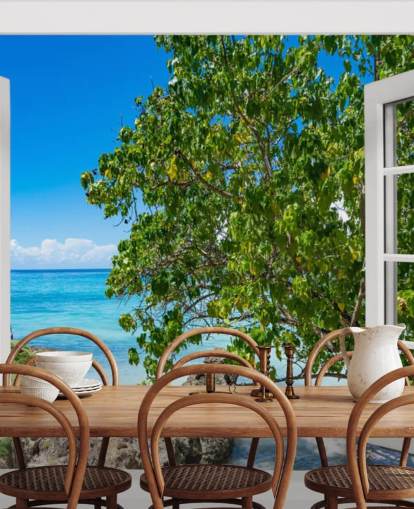 tropical beach view wallpaper called Tropical Vista for homes, offices and businesses