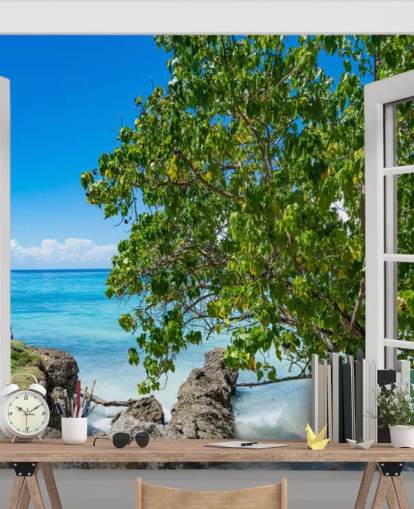 papier peint avec vue sur la plage tropicale appelé Tropical Vista pour les maisons, les bureaux et les entreprises papier peint avec vue sur la plage tropicale appelé Tropical Vista pour les maisons, les bureaux et les entreprises