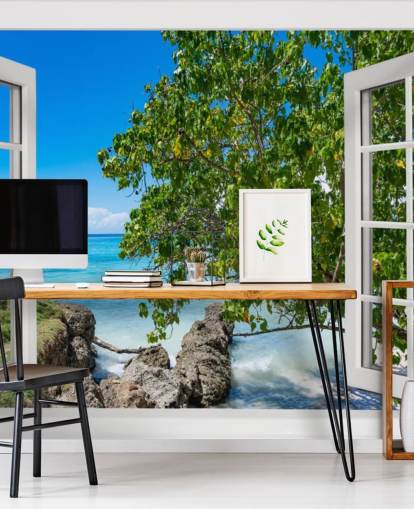 tropical beach view wallpaper called Tropical Vista for homes, offices and businesses