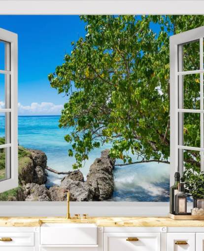 fondo de pantalla tropical con vista a la playa llamado Tropical Vista para hogares, oficinas y negocios