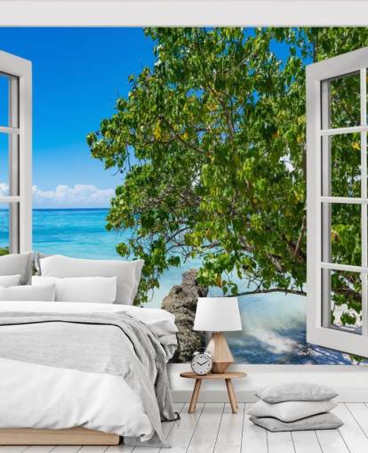 tropical beach view wallpaper called Tropical Vista for homes, offices and businesses