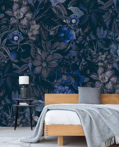 papier peint floral bleu foncé