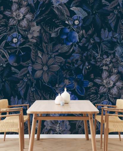 papier peint floral bleu foncé