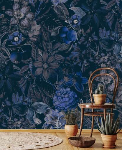 dark blue floral wallpaper