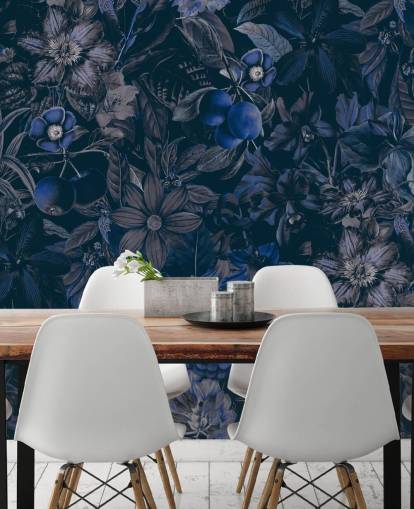 papel pintado floral azul oscuro