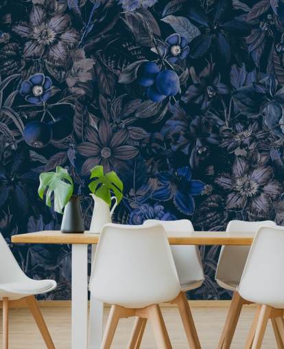 papel de parede floral azul escuro