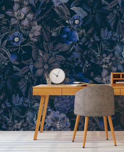 dark blue floral wallpaper