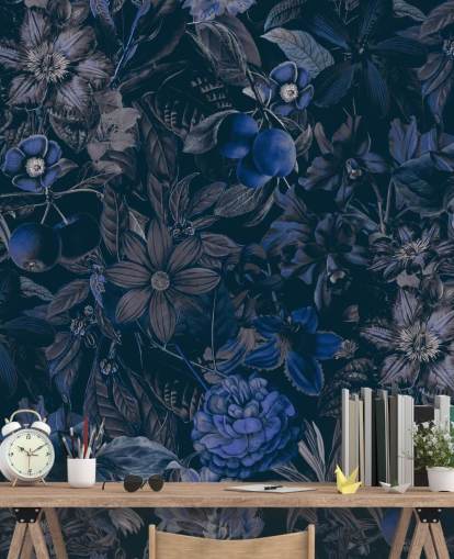 papel pintado floral azul oscuro papel pintado floral azul oscuro