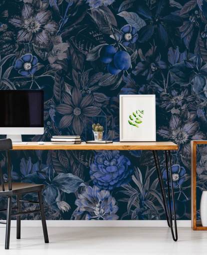 papier peint floral bleu foncé papier peint floral bleu foncé