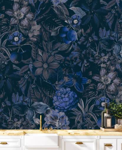 dark blue floral wallpaper
