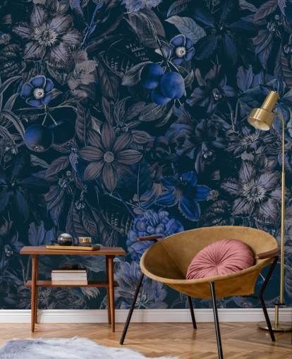 mørk blå floral tapet