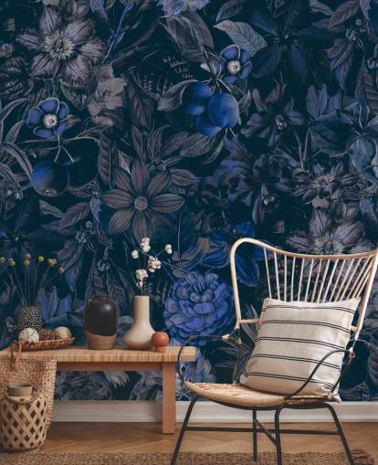 papier peint floral bleu foncé
