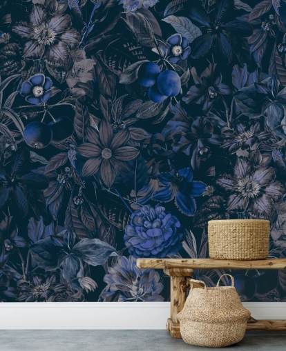 papier peint floral bleu foncé