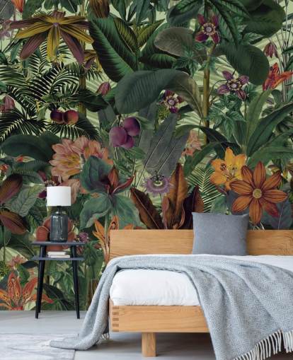 dark green and terracotta jungle wallpaper