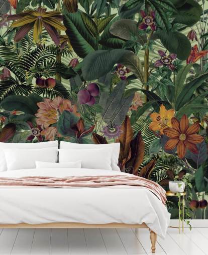 dark green and terracotta jungle wallpaper