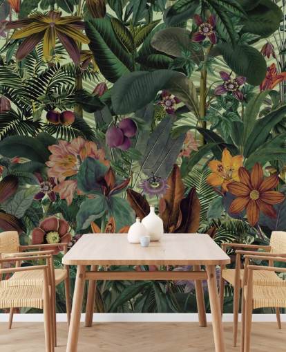 dark green and terracotta jungle wallpaper