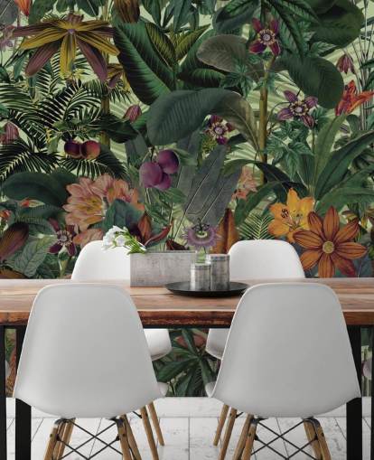 dark green and terracotta jungle wallpaper