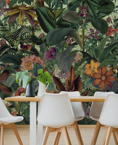 papier peint jungle vert foncé et terre cuite