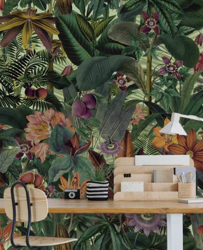 donkergroen en terracotta junglebehang