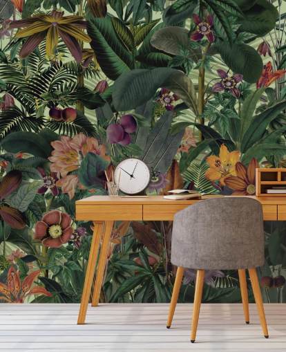 mørkegrøn og terracotta jungle tapet