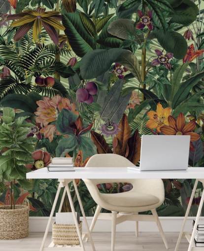 mørkegrøn og terracotta jungle tapet