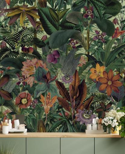 mørkegrøn og terracotta jungle tapet