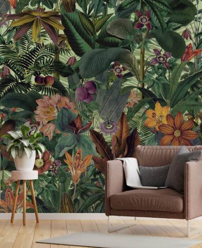 mørkegrøn og terracotta jungle tapet