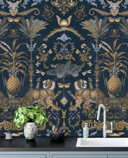 blue and gold tropical wallpaper blue and gold tropical wallpaper