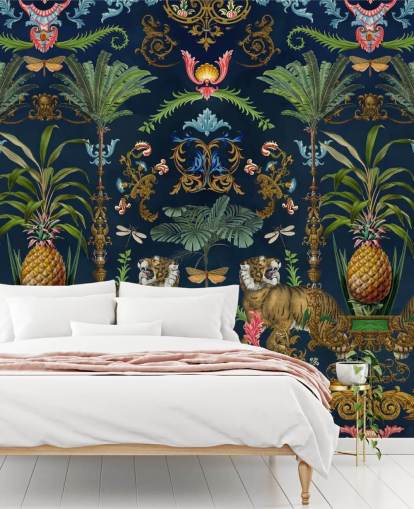 mural de papel de parede tropical de tigre marinho e abacaxi chamado Ornamental Tiger de Andrea Haase para quartos mural de papel de parede tropical de tigre marinho e abacaxi chamado Ornamental Tiger de Andrea Haase para quartos