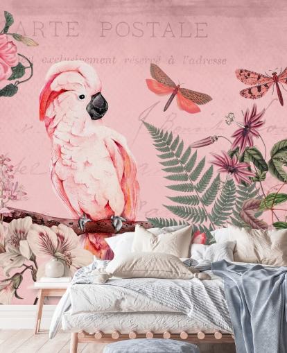 pink cockatoo wallpaper mural called Spring Garden with Cockatoo by Andrea Haase for bedrooms pink cockatoo wallpaper mural called Spring Garden with Cockatoo by Andrea Haase for bedrooms